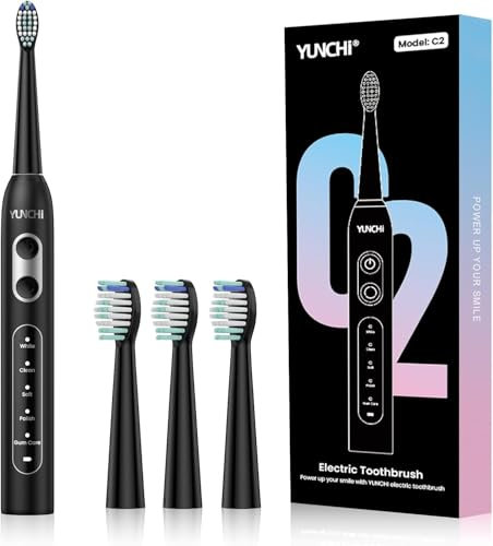 YUNCHI C2 Spazzolino Elettrico per Adulti e Bambini, Spazzolino Sonic Ricaricabile con 5 Modalità, Nero