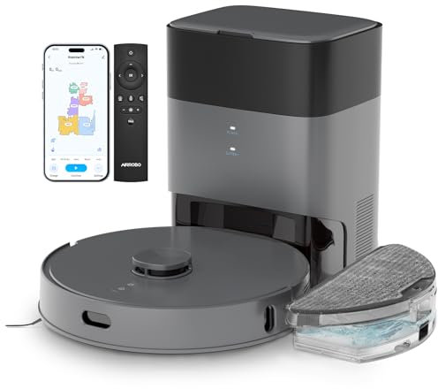 AIRROBO Saugroboter mit Wischfunktion und Absaugstation, T25+ Staubsauger Roboter 5500pa, Saug und Wischroboter LiDAR Navigation, APP-Steuerung, Starke Saugkraft für TeppichTierhaare