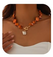 KYHNG Gold Shell Pendant Necklace for Women Summer Beach Irregularly Shell Clavicle Choker Necklace Bikini Seashell Body Chain Necklace for Women (Orange)