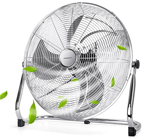 Aigostar Clover - Ventilateur Industriel (51 cm), 3 Pales Métalliques, Ventilateur de Sol, Réglable à 135º, Ventilateur Puissant de 100 W.Métal Chromé.2PCS