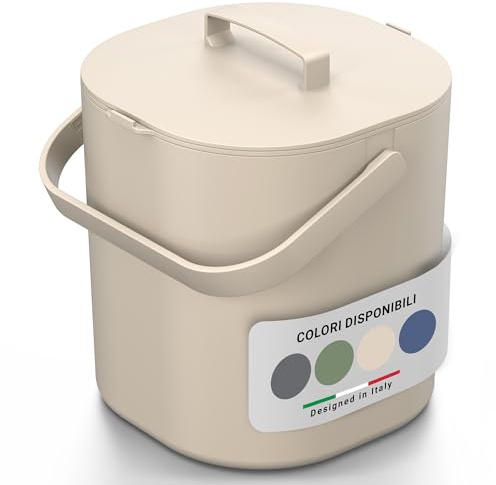 PTMS® Poubelle Compost Cuisine 6L - Seau à Compost avec Couvercle à accrocher et Grille intérieure - Lavable au Lave-Vaisselle & Anti-Odeur - Composteur Cuisine au Design Moderne