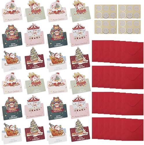 ZXTGBQ 24 Pezzi Biglietti Auguri Natale con Busta e Adesivi,Cartolina di Natale, Cartoline Natalizie, per Bambini, Familiari, Colleghi, Amici