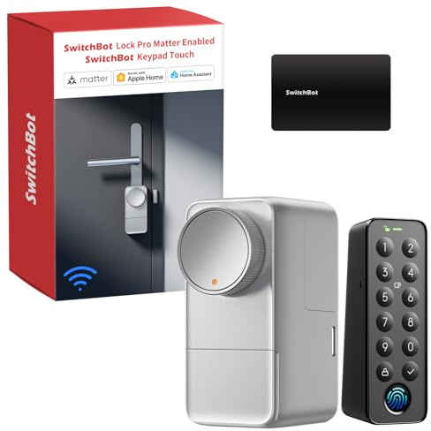 SwitchBot WiFi Smart Dörrlås Pro med pekskärm, Matter Over WiFi Elektroniskt Dörrlås med Uppladdningsbart Batteri, App-upplåsning, Fingeravtryck, Kod, Alexa, Google, Apple Home Kompatibel