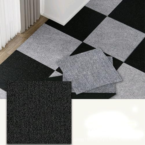 Självhäftande mattplattor – 30 x 30 cm mjuka självhäftande golvplattor – Vadderat golv for sovrum, vardagsrum, kontor(Black,20 tiles)