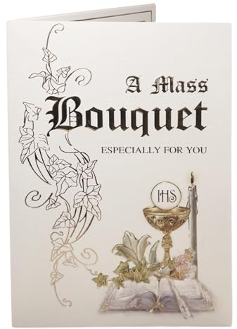 Mass Bouquet Card and Gold Foil Detail With Sympathy and Colourful Virgin Mary. on the Inside Cover 1372