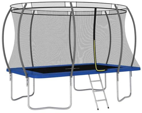 Ziaphsol Trampoline rectangulaire 335 x 244 x 90 cm avec filet de sécurité, housse de bord, échelle et protection contre la pluie, trampoline de jardin en acier galvanisé pour jardin et terrasse