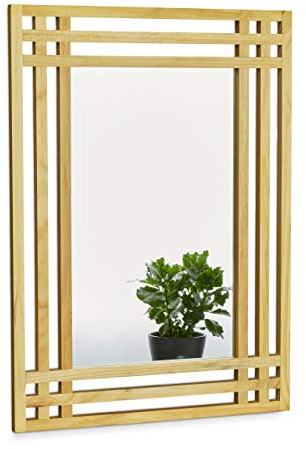 Relaxdays Spiegel aus Kiefernholz H x B x T: ca. 70 x 50 x 2 cm Wandspiegel fürs Bad zum Aufhängen großer Badezimmerspiegel mit Rahmen aus Holz als Badspiegel und Deko-Spiegel Holzrahmenspiegel, natur