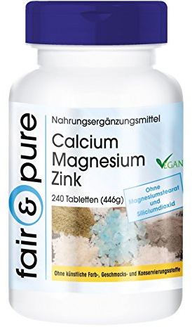Fair & Pure Calcium Magnesium Zink, 240 Tabletten, Nahrungsergänzungsmittel vegan ohne Magnesiumstearat, in Deutschland hergestellt