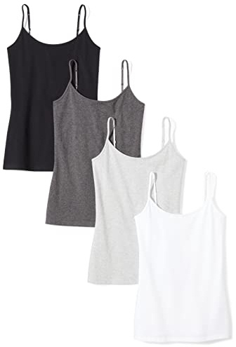 Amazon Essentials Women's Kamisol smal passform, Pack of 4, Kolsvart ljung/Ljusgrå ljung/Svart/Vit, XS