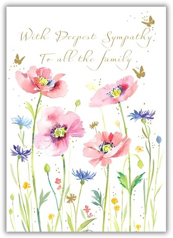 Ling Design - Deepest Sympathy To All The Family Card - Wild Poppies and Cornflowers - Gold Foil Finish - For Him/Her