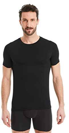 FINN Business Unterhemd Herren Kurzarm mit Rundhals-Ausschnitt - Unterziehshirt Männer aus original Lenzing® Modal Stoff - Das perfekte T-Shirt unter Hemd und Anzug Schwarz S