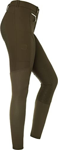 RIDERS CHOICE Damen Reithose Silikonvollbesatz Mesh-Design mit Handytasche, Olive, 32