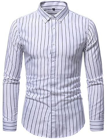 TYwm Rayée Chemise Homme Casual Mince Base Chemise Homme Classique Revers Manches Longues Chemise Homme Slim Fit Patte Boutonnage Chemise Urbain Travail All-Match Affaires Chemise Homme A-White M