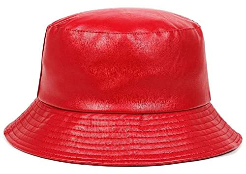 tcax Gorro Pescador Hombre Unissex Ajustable Negro Rojo Marrón Imitación Cuero Panamá Cubo Sombrero Mujeres Chapeau Panamá Verano Hip Hop Pesca Gorra, Rojo, Talla Única