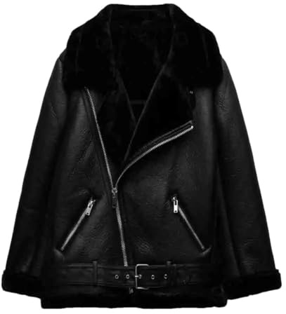 Abrigo de piel de oveja de invierno para mujer, abrigo suelto de imitación de piel de oveja gruesa, Negro -, Large