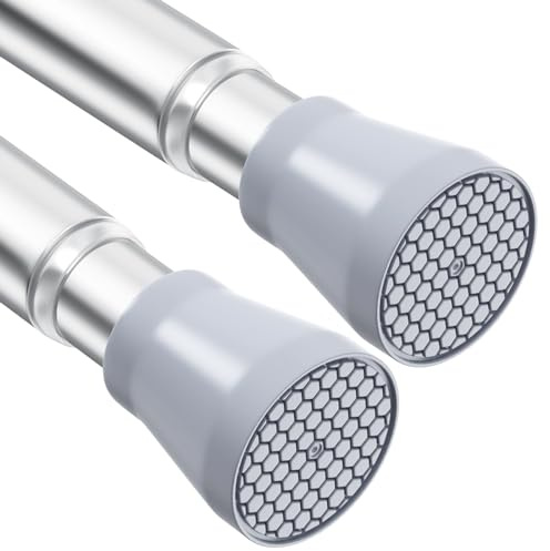 AIZESI Silver Tension Rod 85-150cm 2PCS,No Drill Spring Shower Curtain Pole | Extendable adjustable pole .Tension rods for curtains,windows,bathroom & clothes hanging,tool-free drill-free.