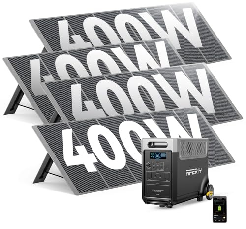 AFERIY Générateur Solaire 3600W avec 4x Panneau Solaire Portable 400W, Batterie LiFePO4 Portable 3840Wh, 220V-240V, Panneau Solaire Pliable 400W avec USB, IP65, pour Camping, Voyage, Pannes de Courant