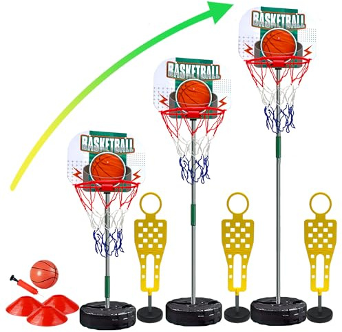 Xwin 120cm Adjustable Basketball Hoop Stand - Outdoor Basketball Hoop Garden Toys Set with Ball, Pump, Dummy Defenders and Cones - Sports Kit for Kids Age 3+ Years
