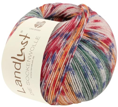 LANA GROSSA Landlust Sockenwolle 6-fach | Klassiker, bedruckt und waschmaschinenfest | Handstrickgarn aus 80% Schurwolle (Merino) & 20% Polyamid | 150g Wolle zum Stricken & Häkeln | 390m Garn FB930