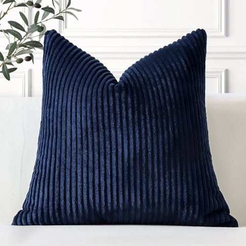 Artscope Ein Kissenbezug Kordsamt Zierkissenbezug Dekokissen Sofakissen 60x60 cm Cord Kissenhülle Couchkissen Dekorative Weiche Kissen für Sofa Wohnzimmer Zuhause Schlafzimmer Dunkelblau