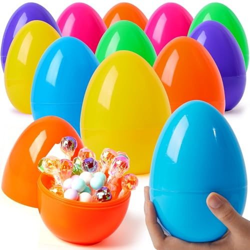 JOYIN 24 Pcs Jumbo Plastic Easter Eggs, 6 Inches Colorful Giant Eggs Fillable for Easter Themed Hunt Basket Stuffers Fillers Filling Treats Party Favor Classroom Prize Supplies