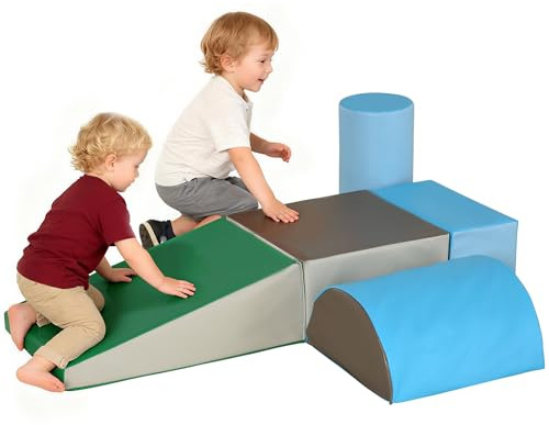 HOMCOM Parcours motricité bébé 5PCS, Module motricité bébé en Mousse EPE avec Housse en revêtement synthétique, Blocs Mousse de Construction, Jouets éducatifs Enfants d'âge préscolaire, Multicolore