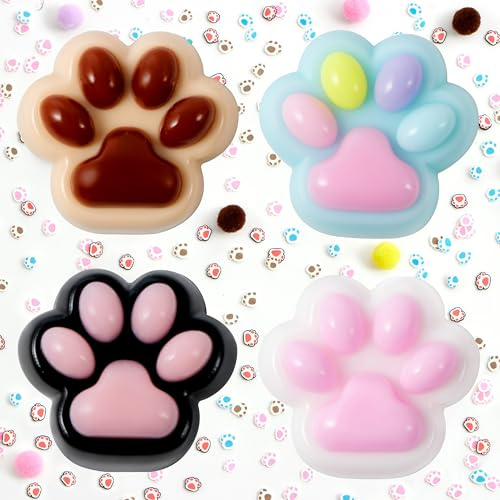 JOYIN 4 Pezzi Taba Squishy Paw - Giocattoli Morbidi Kawaii, Mochi Fufu Soffici e Colorati, Taba Squishies a Forma di Zampa di Gatto - Giocattoli Antistress per Adulti e Bambini
