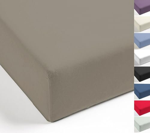 MISTRAL HOME Spannbettlaken Perkal Uni Bettlaken Laken Ägyptische Baumwolle 90x190-100x200 / 140-160x200 / 180-200x200 cm, Farbe:Taupe, Größe:180x200cm