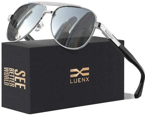 LUENX Sunglasses for Men Women Polarized Shades Driving UV 400 Protection Fashion 60mm -Mirror Silver Lens Silver Metal Frame