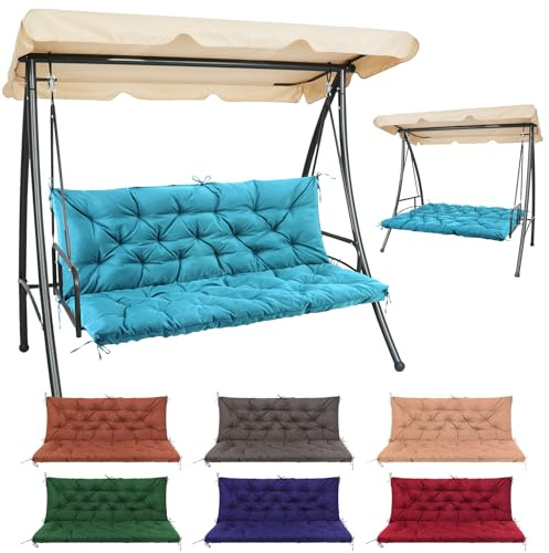 Hollywoodschaukel Auflage für gartenmöbel, Sitzkissen mit Rückenlehne und Befestigungsriemen, 120x100 cm, 10 cm dick, Schaukelkissen für Hollywoodschaukel Sitzbank Gartenbank Gartenmöbel