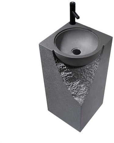 CAFIEDR Lavabo de Pedestal Creativo de Piedra de Cuarzo, de una Pieza, para baño, de pie, para Patio, balcón, Estilo Columna, con Grifo.(MI)