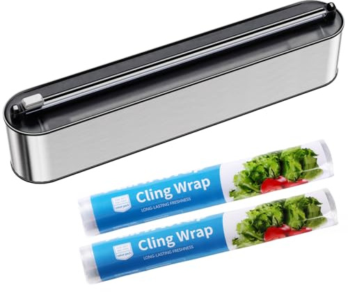 Quasziwa Aluminum Foil & Plastic Wrap Dispenser with Cutter - Magnetic & No-Drill Wall Mount, Stainless Steel Design, Space-Saving Kitchen Organizer for Worktops & Cabinets - Fits 12 Rolls, Silver