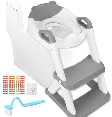 BBWELL Adaptador WC Niños con Escalera,Plegable Portatil Infantil Asiento Inodoro,Inodoro de Entrenamiento 2 en 1 para Niños, Cojín Antideslizante y Antisalpicaduras, Taburete de Escalera