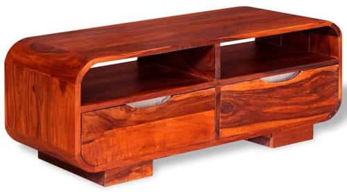 ZQQLVOO Couchtisch Massivholz Akazie Massivholz Couchtisch mit Schubladen und offenen Fächern, Akazie Handgefertigt 90x40x35 cm