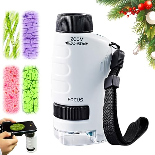 Microscope Enfant Portable, 60x-120x Microscope de Poche Éducatif avec LED, Petit Scope Enfant, Jouet Scientifique Filles Garçons 4-16 Ans (1# Blanc)