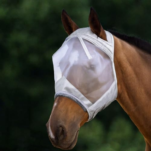 Harrison Howard CareMaster Masque anti-mouches pour cheval standard, grand espace pour les yeux, argenté Moonlight, taille XL