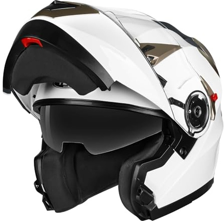 Motorcycle Modular Flip-up Helmet DOT Approved - YEMA Helmet YM-925 Motorbike Casco Moto Moped Street Bike Racing Helmet with Sun Visor for Adult,Youth Men and Women - White,M