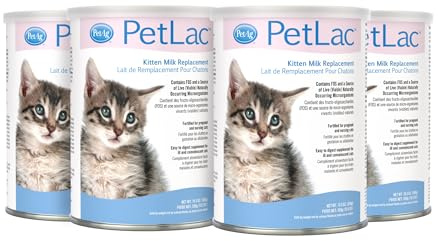 Pet-Ag PetLac Powder for Kittens - 10.5 oz, Pack of 4 - Kitten Milk Replacement Powder for Kittens Newborn to Six Weeks Old - Easy to Digest