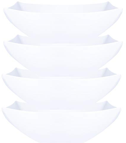 PLASTICPRO Disposable 128 ounce Square Serving Bowls, Party Snack or Salad Bowl, Extra Large Plastic Elegant White Pack of 4