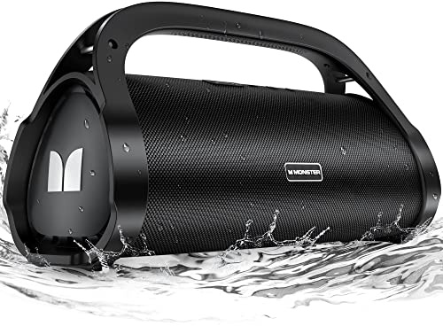 Monster Adventurer Max Boombox Bluetooth Speaker, IPX7 Waterproof Outdoor Speakers with Double Subwoofer, 100W Stereo Sound and Rich Bass, Wireless Speakers for Home, Party, Beach