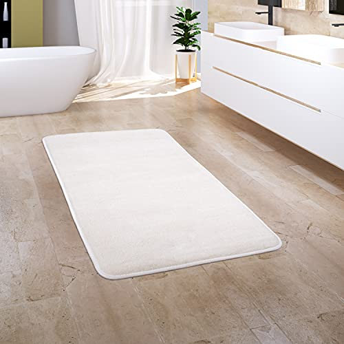 Paco Home Badezimmerteppich Badematte Badteppich Badvorleger Duschvorleger Waschbar Flauschig Memory Foam 3D Effekt, Grösse:65x120 cm, Farbe:Creme 3