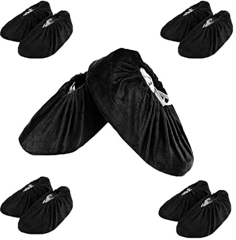 SIVENKE 5 Paare Schuhüberzieher Wiederverwendbar Schuhe Bedeckung aus Flanell Atmungsaktiv Stiefel/Schuh Überzug Antirutschen Schwarz