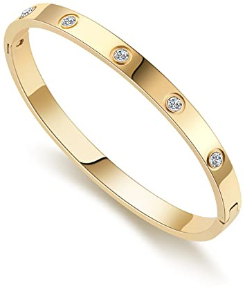 RIMRIVA 18K Gold-plated Bracelets for Women Trendy Love Bangle Bracelets Stack Stainless Steel Friendship Birthday Jewelry Christmas Gifts Stocking Stuffers Adults Friend Wife Presents