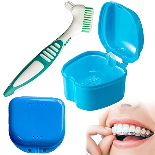 3 pièces Kit De Nettoyage Pour ProthèSes Dentaires, BoîTe De Nettoyage Pour ProthèSes Dentaires, BoîTe De Rangement Pour Appareils Dentaires Avec Brosse à Dents, Pour Nettoyer Et Ranger Les