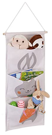 Relaxdays Étagère Rangement Murale, Chambre Enfant, 3 paniers Suspendus, HxL : 82x33,5 cm, Design Lapin, Multicolore