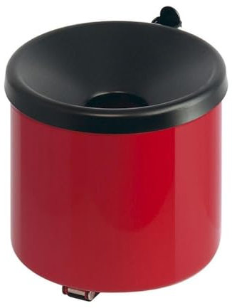 PROREGAL Runder Sicherheits-Wandaschenbecher mit Kippvorrichtung | 2 Liter, HxØ 16x16cm | Metall | Rot mit schwarzem Decker