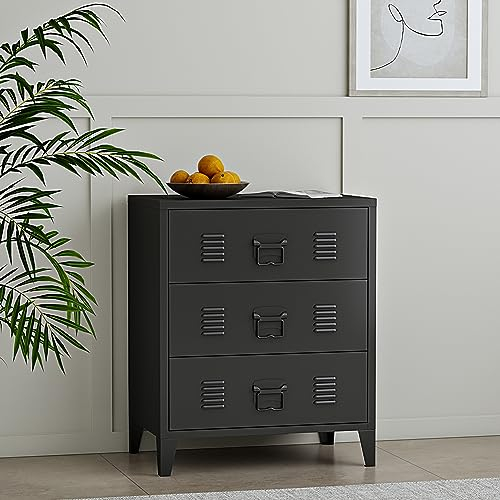 [en.casa] Kommode Hämeenlinna Metallschrank mit 3 Schubladen Mehrzweckschrank Stahl Wohnzimmer Büro Industrial Aktenschrank 60 x 40 x 72 cm Schwarz