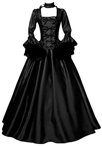 Duohropke Vestido de mujer vintage gótico estilo palacio manga larga renacentista medieval vestido de reina victoriana traje de cintura atada vestido maxi vestido