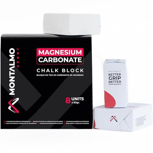 MONTALMO Bloques de Magnesio para Escalada, Crossfit, Calistenia, Halterofilia, Pole Dance, Kettlebell, Fitness, Entrenamiento Deportivo | Chalk Block | Tiza de Magnezia para Manos (Pack 8 Bloques)