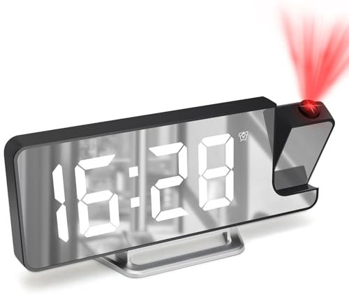 Cuteefun Projektionswecker, Projektion Uhr mit LED Bildschirm, Projektionsuhr mit Temperatur, Snooze, Einstellbare Helligkeit, 12/24H Anzeige, Wecker Digital mit Deckenprojektion, Weiße Ziffern